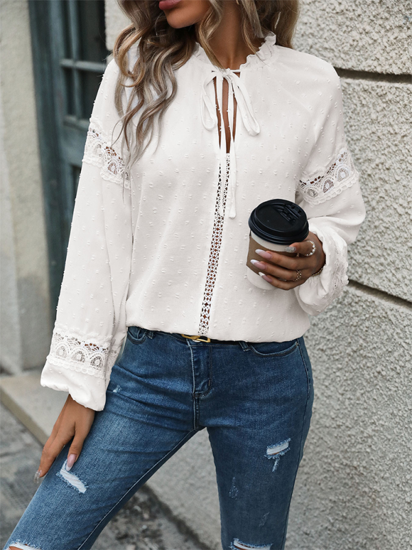 New women’s long-sleeved stitching jacquard shirt