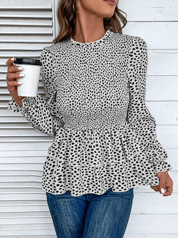 New women's mid-collar printed long-sleeved shirt - Closther