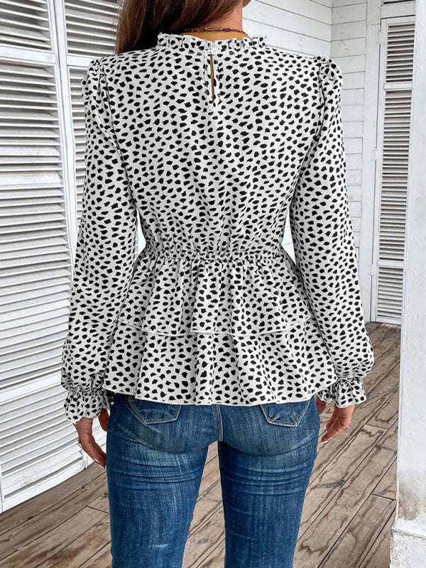 New women's mid-collar printed long-sleeved shirt - Closther