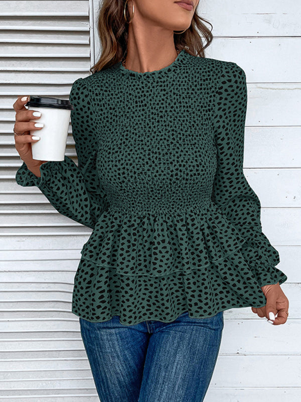 New women's mid-collar printed long-sleeved shirt - Closther