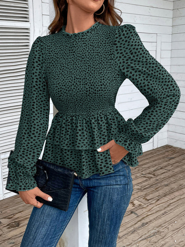 New women's mid-collar printed long-sleeved shirt - Closther