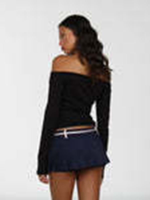 New women’s off-shoulder lace bow long-sleeved T-shirt