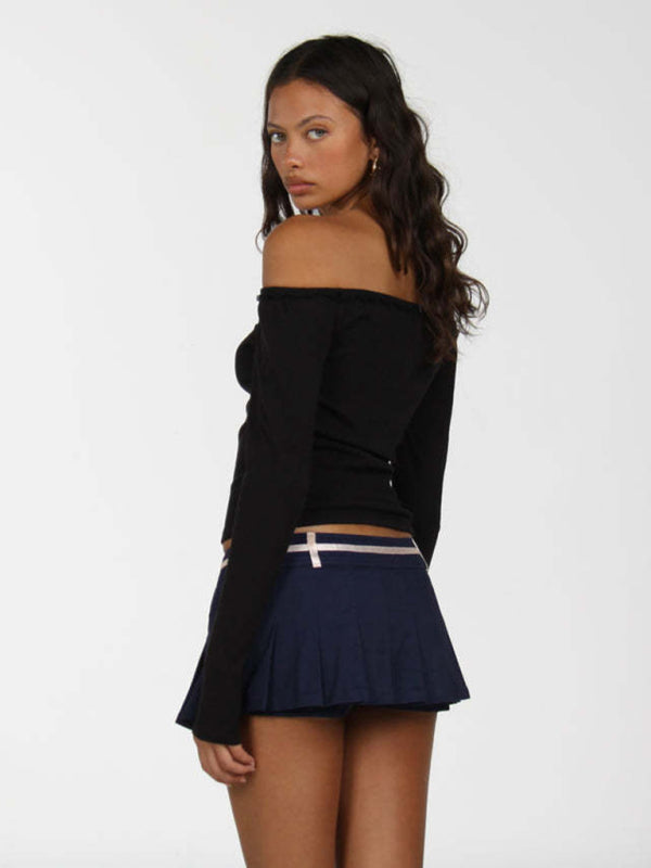 New women’s off-shoulder lace bow long-sleeved T-shirt