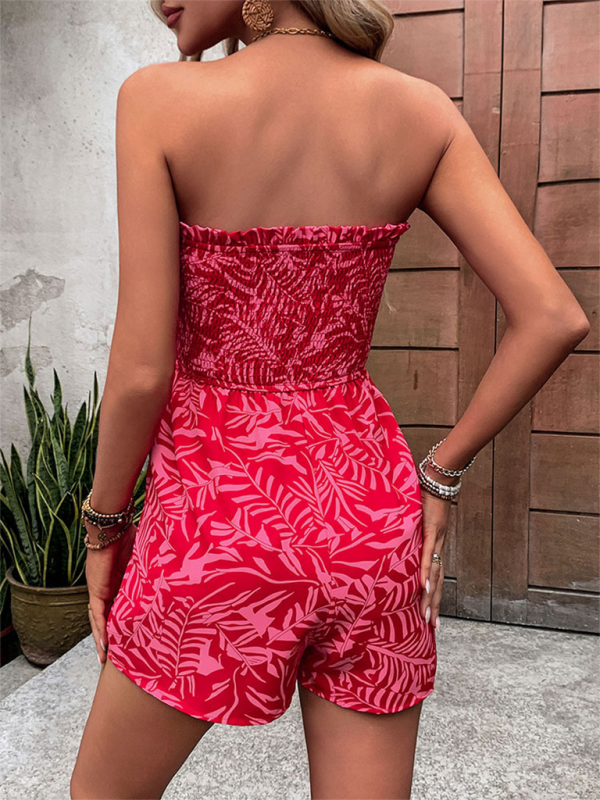 New women’s one-shoulder elastic printed tube top jumpsuit