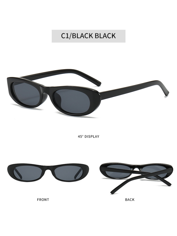 New women’s oval sunglasses fashionable and versatile macaron color sunglasses - Black / FREESIZE