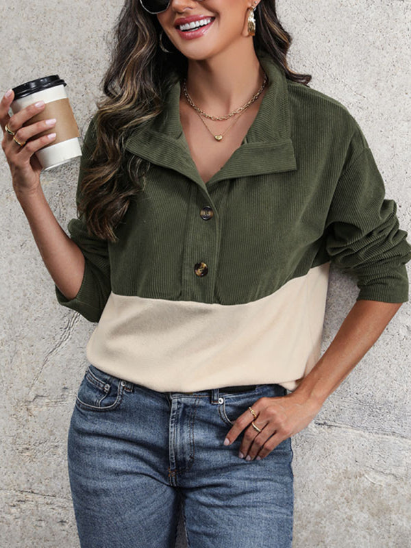 New women’s patchwork polar fleece sweatshirt - Olive green / S