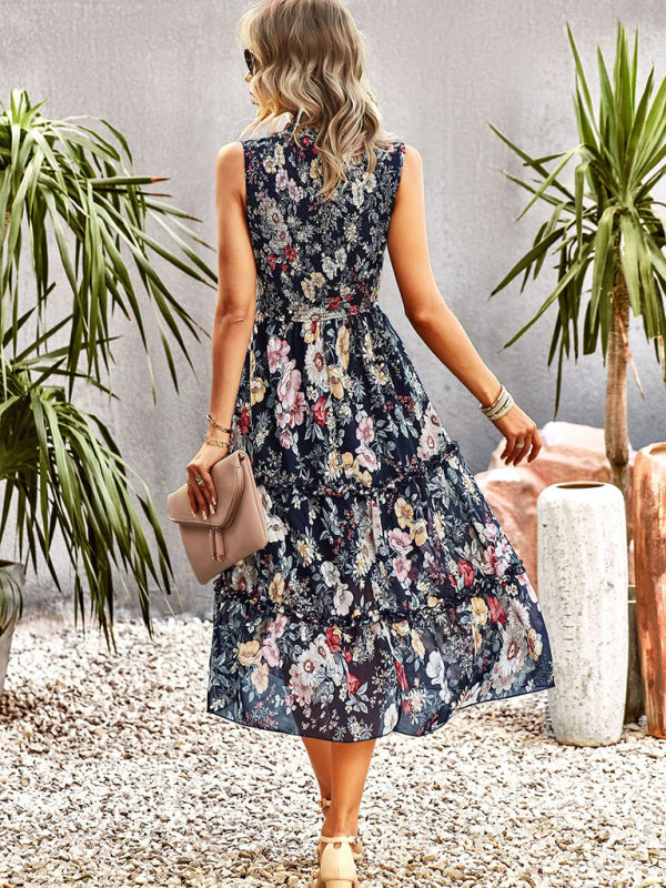 New women's printed A-line skirt sundress - Closther