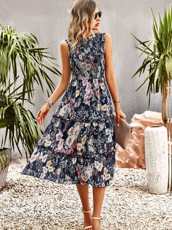 New women's printed A-line skirt sundress - Closther