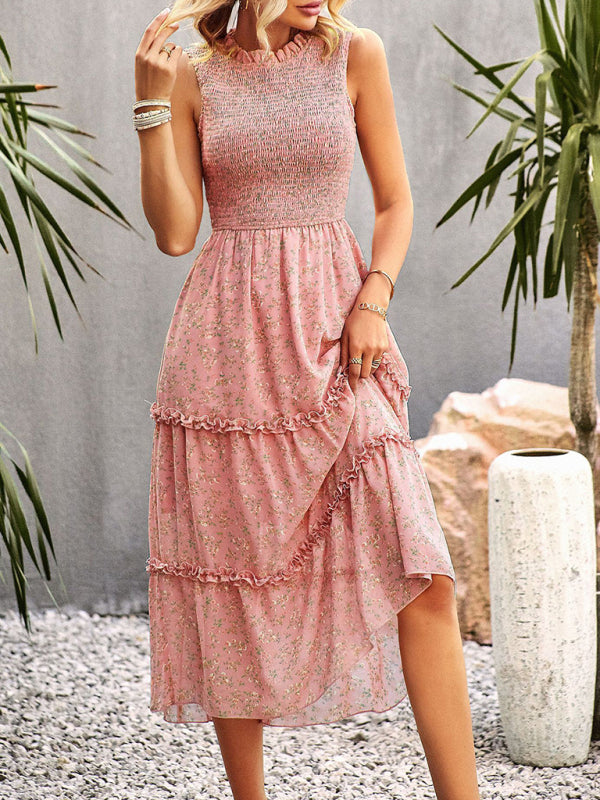 New women’s printed A-line skirt sundress - Pink / S