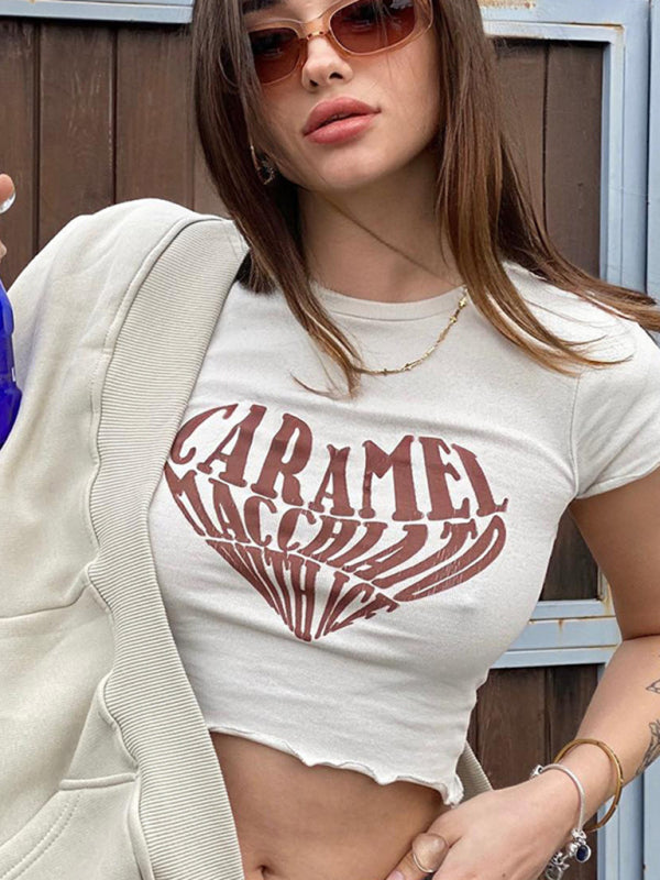 New women’s sexy navel-baring Baita top trend print short-sleeved T-shirt