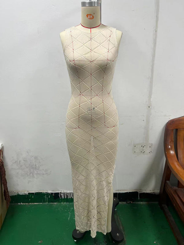 New women’s sexy perspective hook flower hollow knitted dress