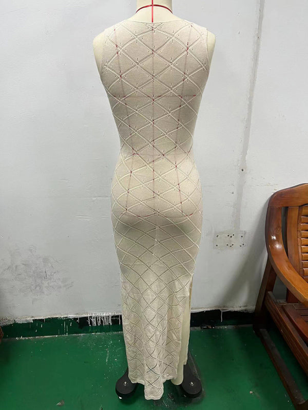 New women’s sexy perspective hook flower hollow knitted dress