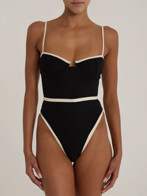 New Women’s Sexy Splicing One-Piece Swimsuit - Black / S