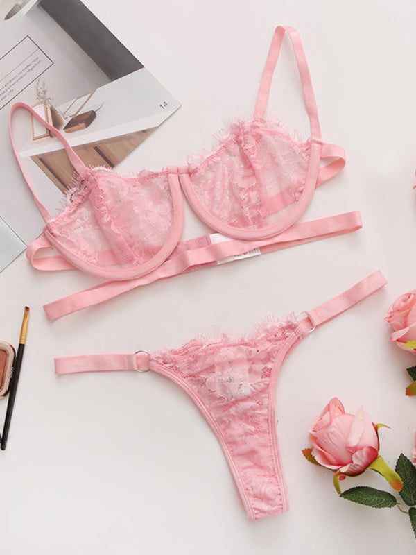 New women’s sexy three-point erotic underwear with steel ring split temptation see-through suit