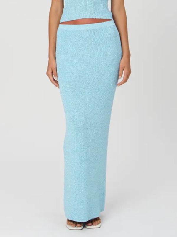 New women’s simple sexy slim knitted skirt - Blue / S