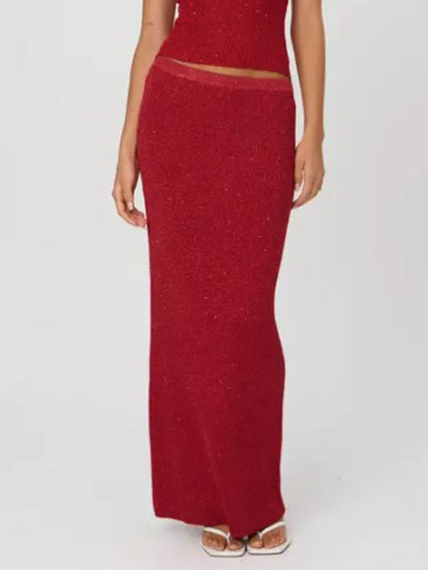 New women’s simple sexy slim knitted skirt - Red / S