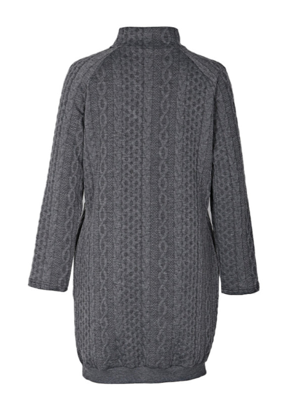 New women’s solid color casual stand collar sweatshirt dress