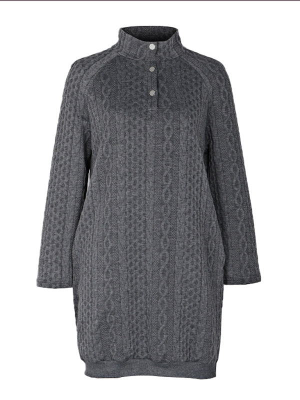 New women’s solid color casual stand collar sweatshirt dress