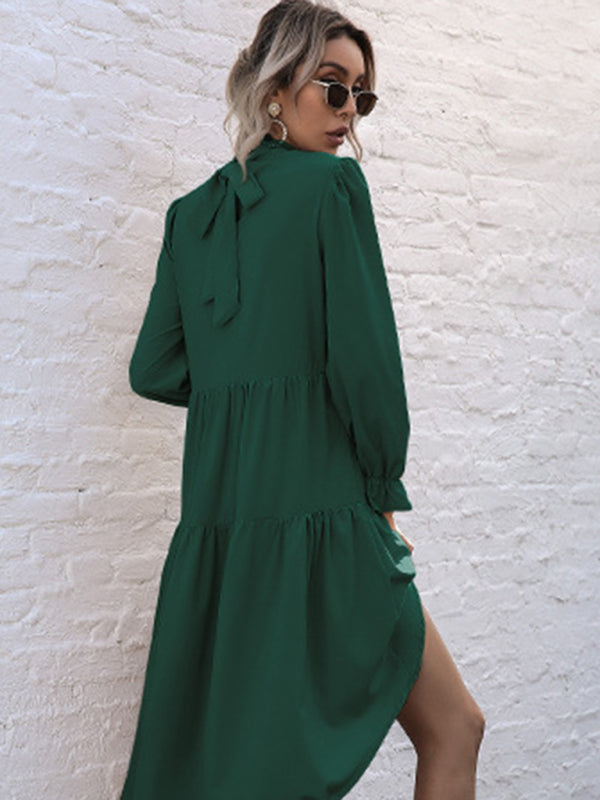 New women’s solid color long sleeve irregular half turtleneck dress