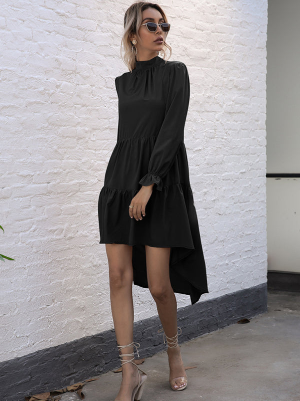 New women’s solid color long sleeve irregular half turtleneck dress