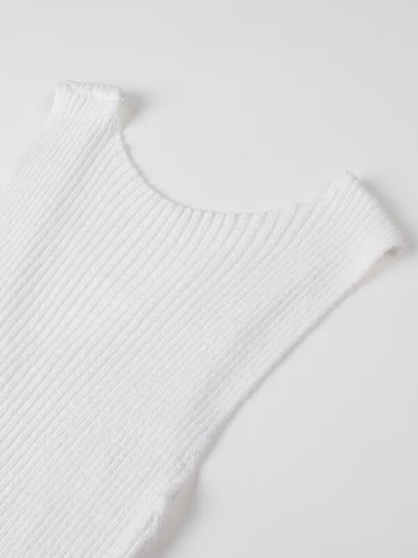 New women’s solid color pullover V-neck sleeveless sexy hollow slit dress