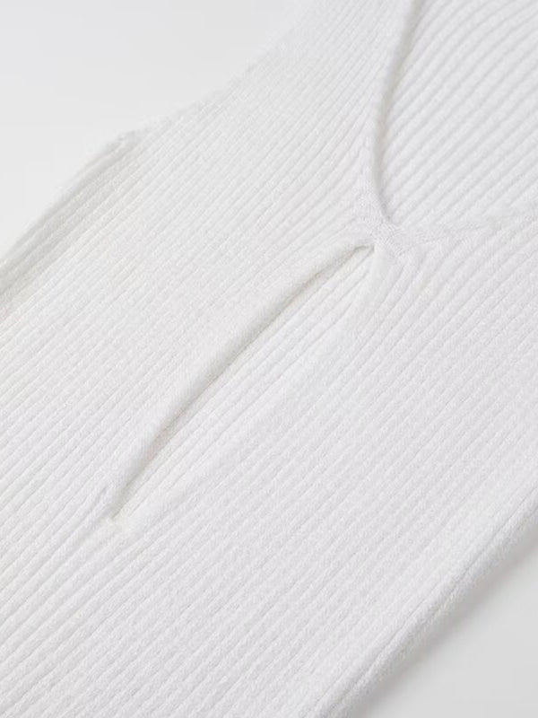 New women’s solid color pullover V-neck sleeveless sexy hollow slit dress