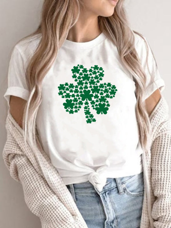 New Women’s St. Patrick’s Day Casual Clover Graphic Print T-Shirt (Multiple Pictures Available) - Green / S