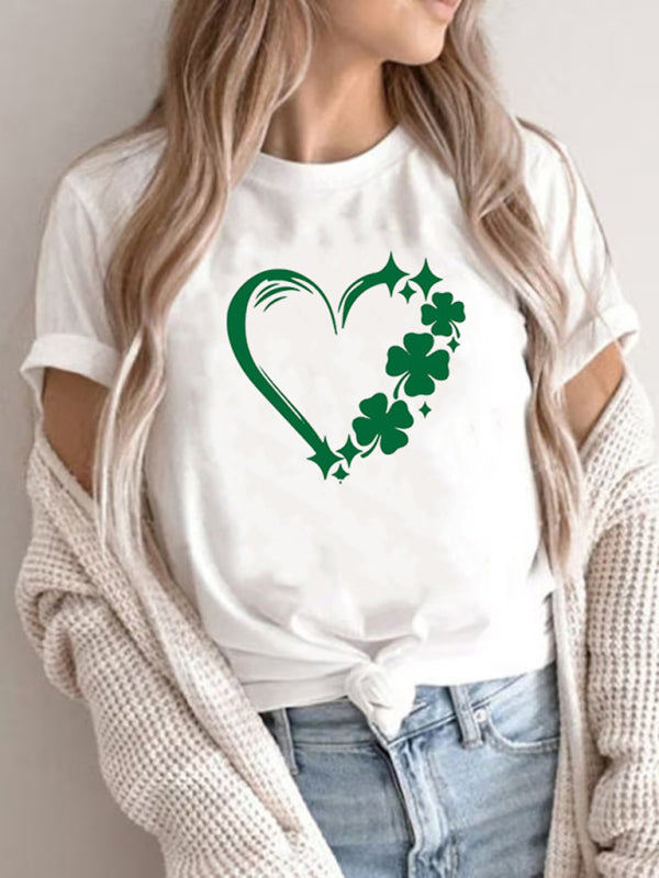 New Women’s St. Patrick’s Day Casual Clover Graphic Print T-Shirt (Multiple Pictures Available) - Green black jasper / S