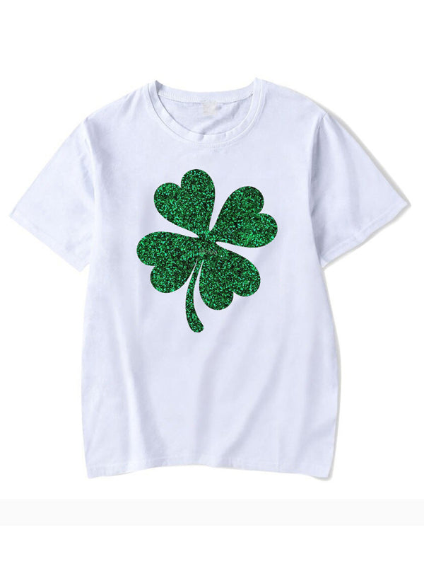 New Women’s St. Patrick’s Day Casual Clover Graphic Print T-Shirt (Multiple Pictures Available)