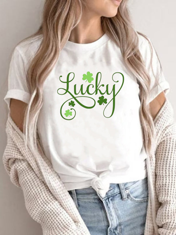 New Women’s St. Patrick’s Day Casual Clover Graphic Print T-Shirt (Multiple Pictures Available) - Fruit green / S