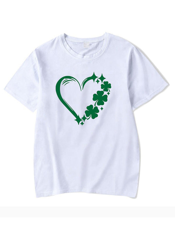 New Women’s St. Patrick’s Day Casual Clover Graphic Print T-Shirt (Multiple Pictures Available)
