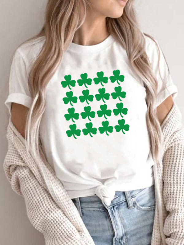 New Women’s St. Patrick’s Day Casual Clover Graphic Print T-Shirt (Multiple Pictures Available) - Bud green / S