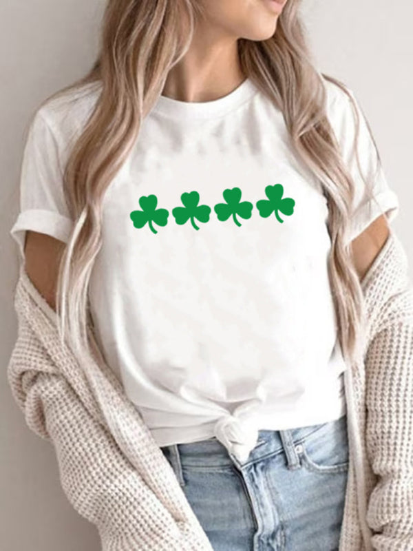 New Women’s St. Patrick’s Day Casual Clover Graphic Print T-Shirt (Multiple Pictures Available) - GreenYellow / S