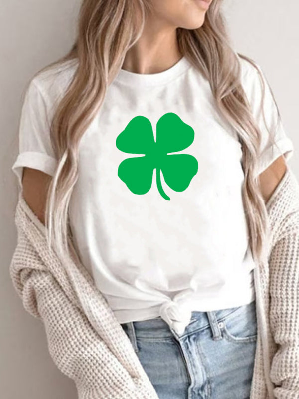New Women’s St. Patrick’s Day Casual Clover Graphic Print T-Shirt (Multiple Pictures Available) - Pale green / S