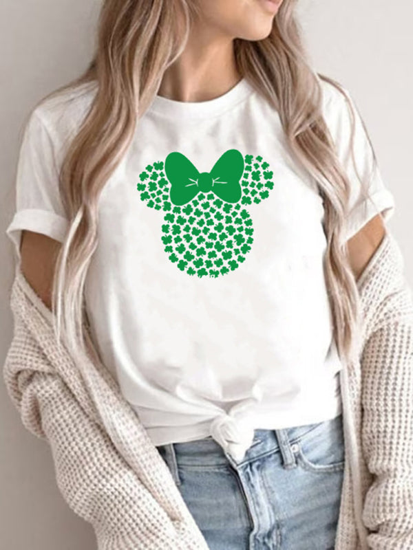 New Women’s St. Patrick’s Day Casual Clover Graphic Print T-Shirt (Multiple Pictures Available) - White / S