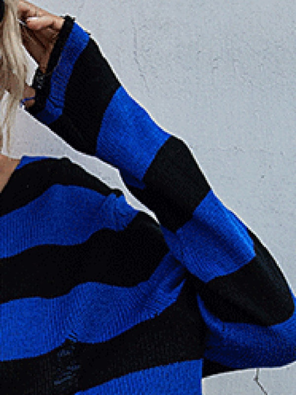 New women’s striped v-neck loose short knitted bottoming sweater