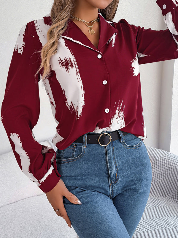 New women’s temperament contrasting color striped suit collar long-sleeved shirt