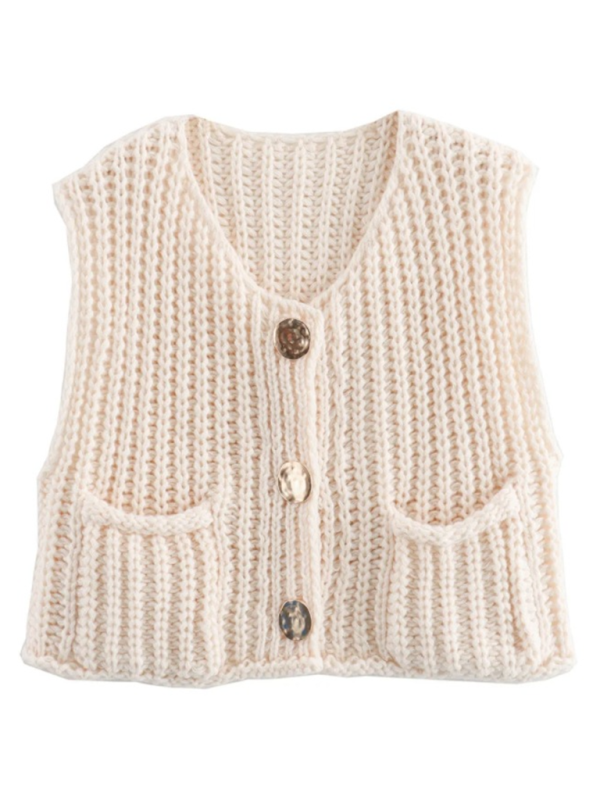 New women’s thick needle knitted vest - Cream / S