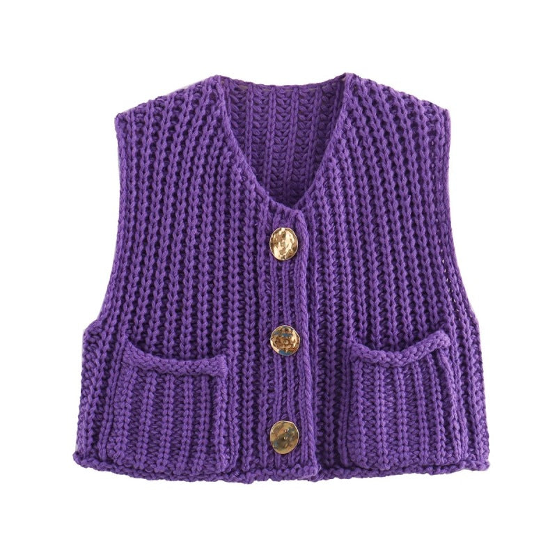 New women’s thick needle knitted vest - Purple / S