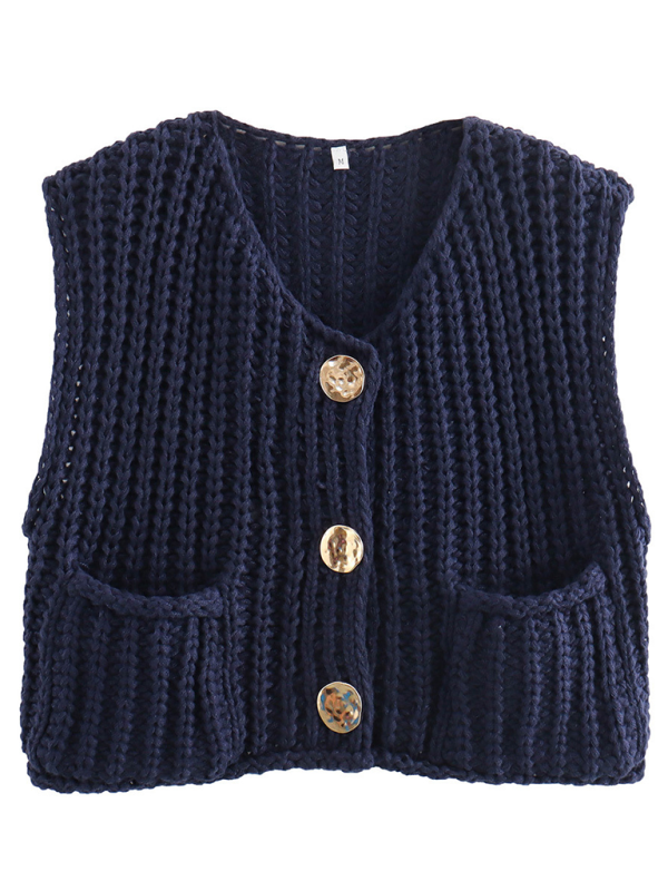 New women’s thick needle knitted vest - Purplish blue navy / S