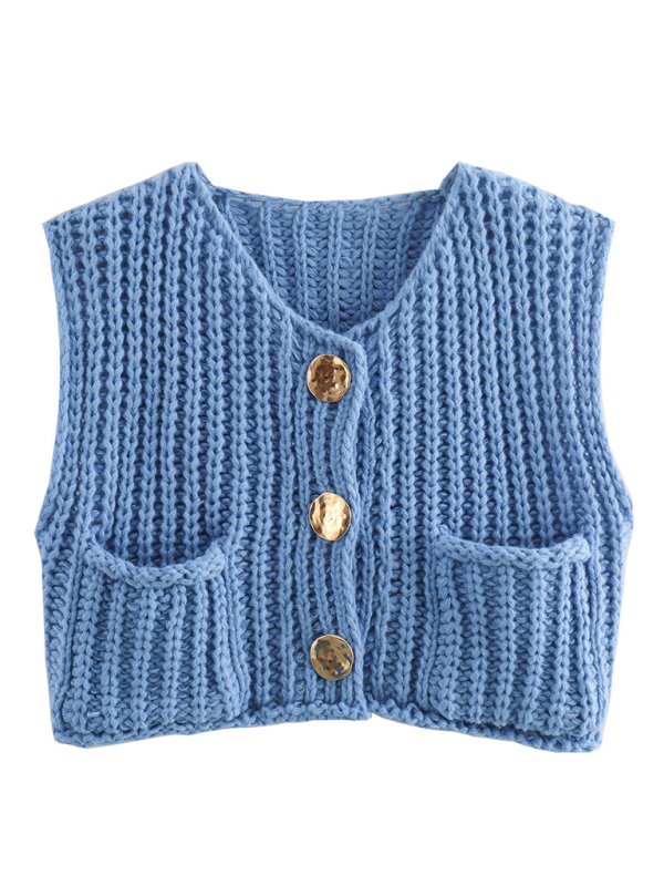 New women’s thick needle knitted vest - Royal blue / S