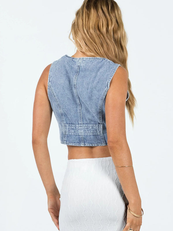 New women’s V-neck denim hot girl vest top