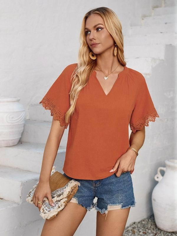 New women’s V-neck patchwork lace top