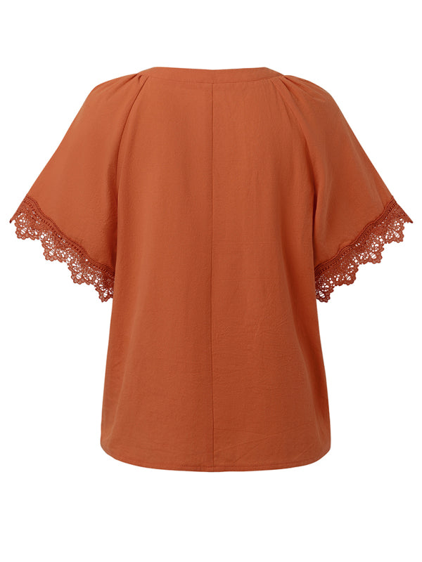 New women’s V-neck patchwork lace top