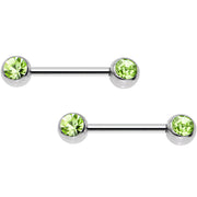 1/2 Green Double Front CZ Gem Ball Barbell Nipple Ring Set