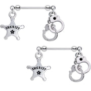 Handcrafted Sheriff Badge and Cuffs Dangle Nipple Ring Set