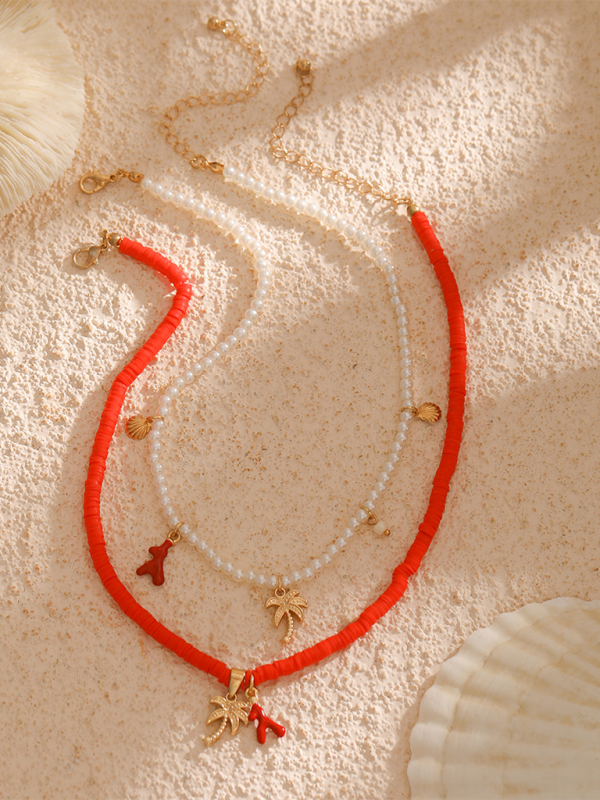 Ocean-style shell conch tassel multi-layer necklace stacked soft clay starfish necklace