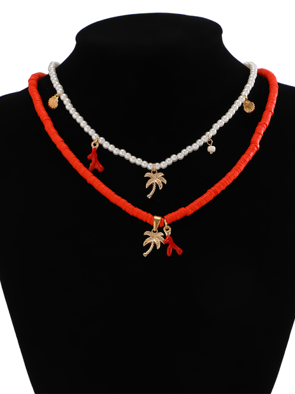 Ocean-style shell conch tassel multi-layer necklace stacked soft clay starfish necklace