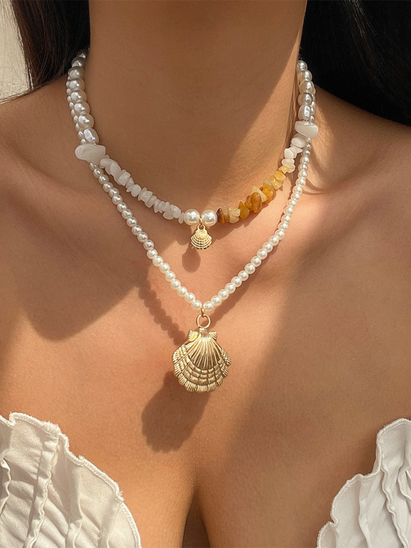 Ocean-style shell conch tassel multi-layer necklace stacked soft clay starfish necklace - Pattern8 / FREESIZE