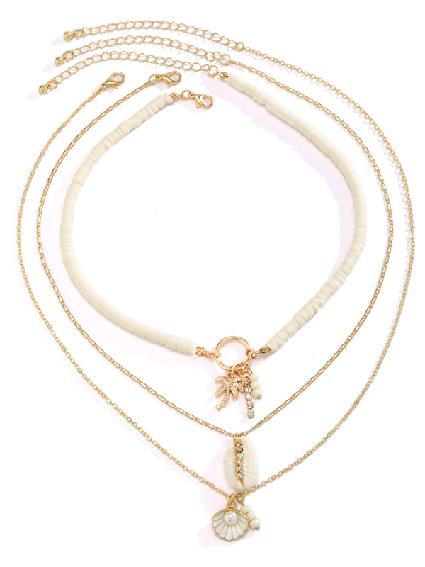 Ocean-style shell conch tassel multi-layer necklace stacked soft clay starfish necklace